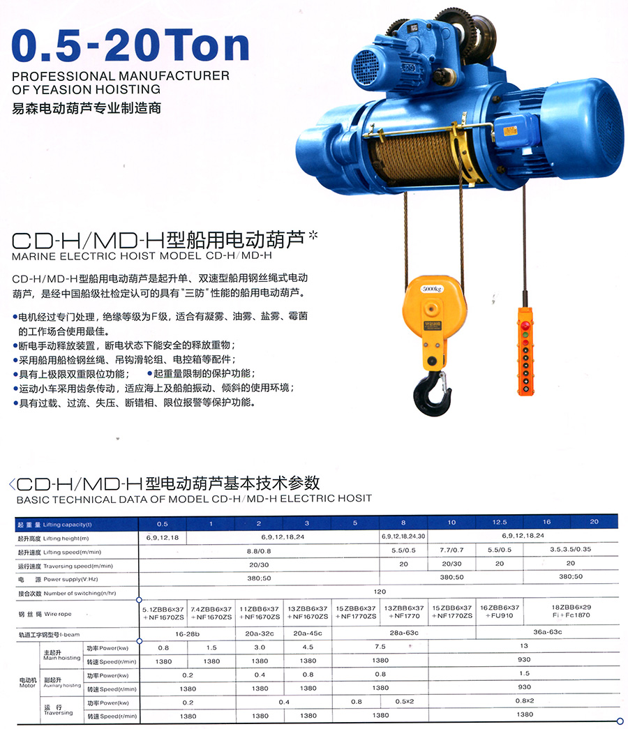 CD-H、MD-H型船用電動葫蘆--